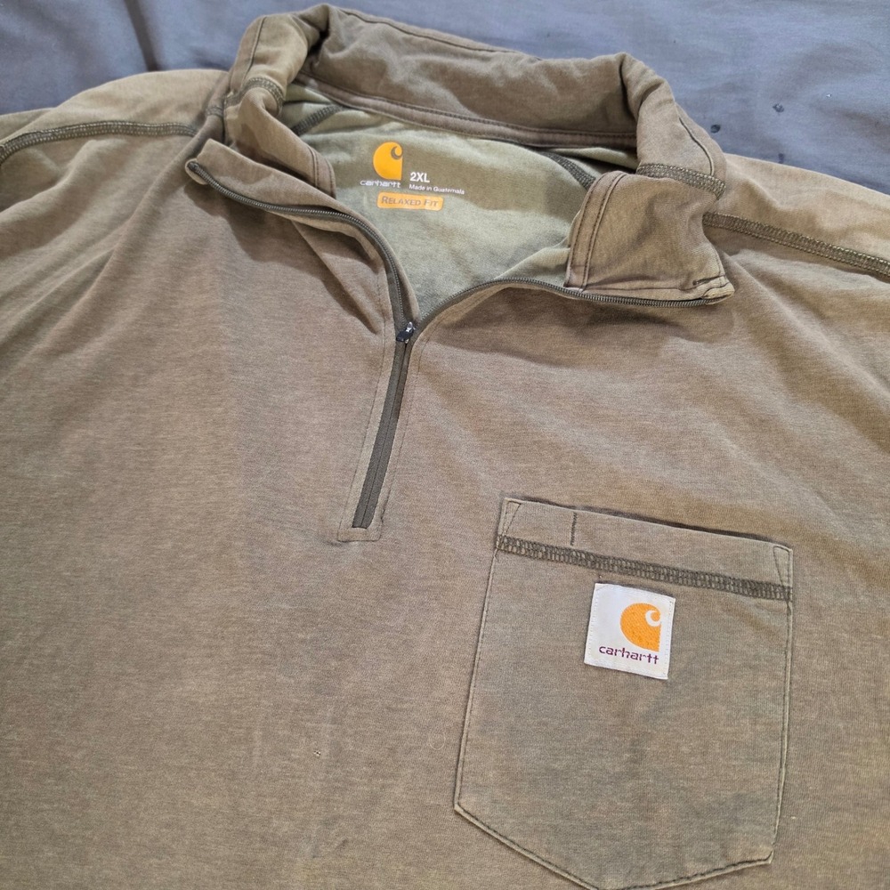 Carhartt Force Mens 2XL Relaxed Fit Quarter Zip Long Sleeve Work Shirt Green
